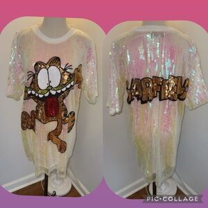 Denimland Women’s S/M Oversized Garfield the Cat Sequins Iridescent Dress